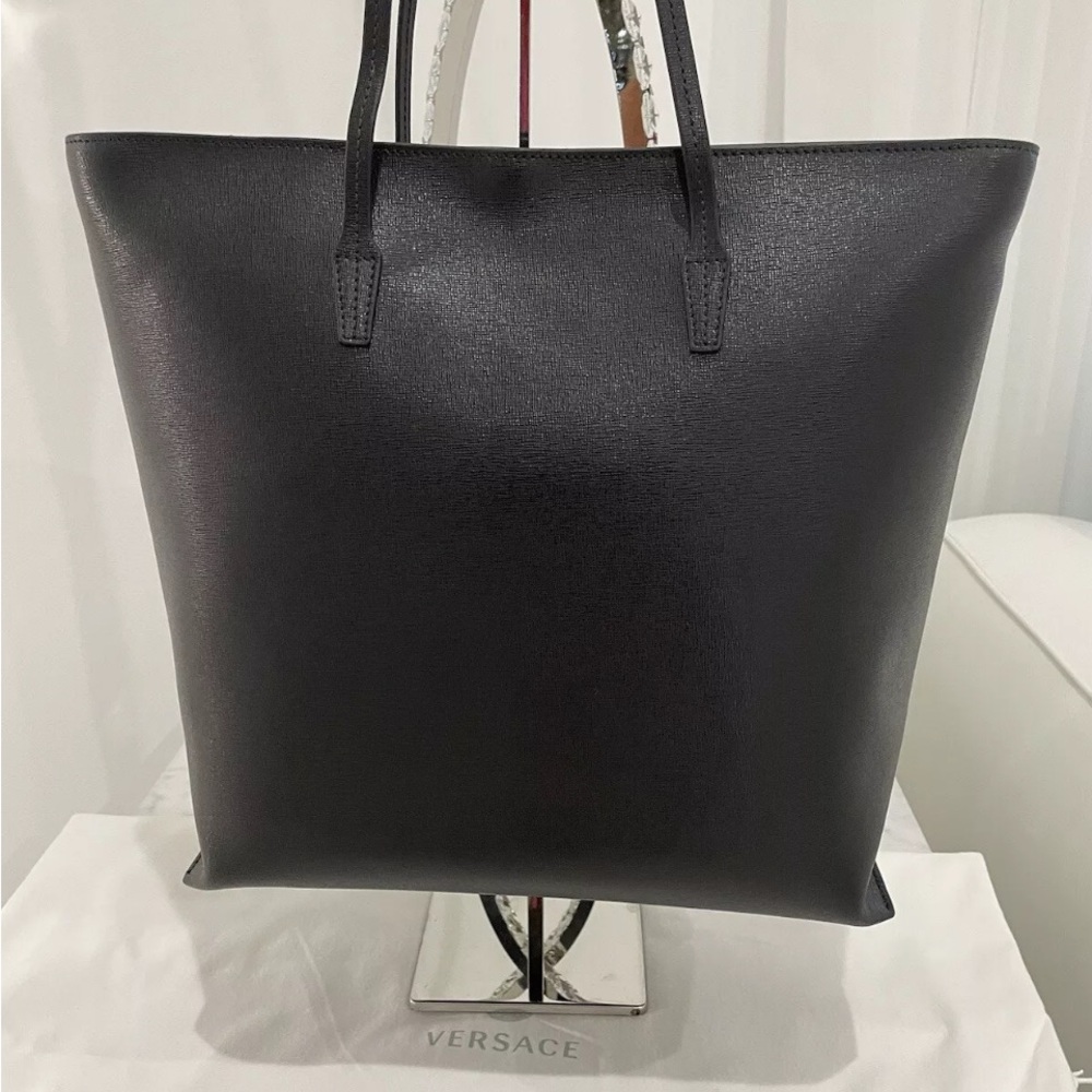 VERSACE Black Zipper Texture Leather Top Tote With Pouch /Black Medusa NWT! - Picture 2 of 12